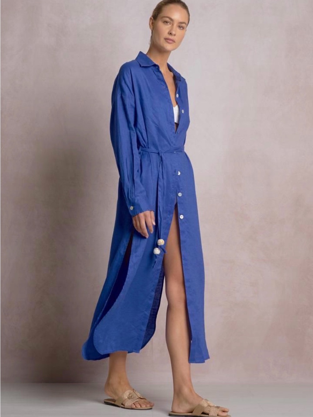 Elan’s Daughter Blue Women's Long Button down Shirt Dress M
